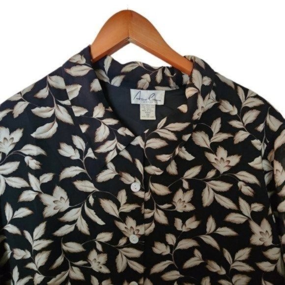 Anne Carson Black 100% Silk Floral Flower‎ Print Women's Plus Size 2X - Picture 3 of 12